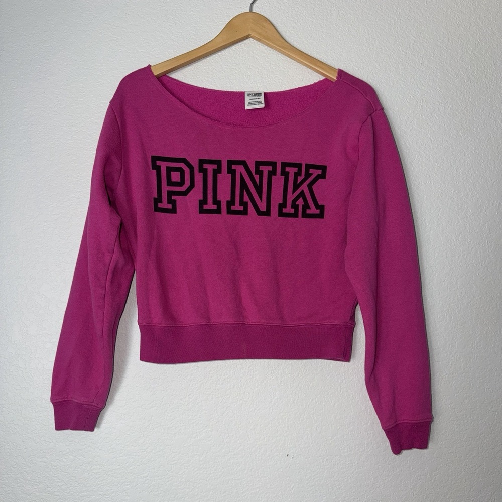 Victoria's Secret Pink Sweatshirt Raw Edge Neckline Cropped Fleece Pullover S